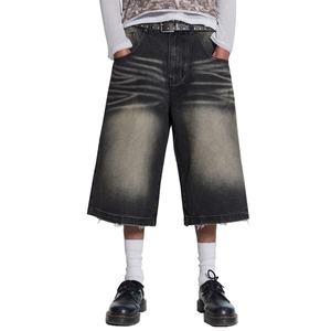 Shorts en jean baggy déchirés à taille basse, coupe ample, noir délavé, style streetwear vintage - Product Image 1
