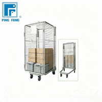 Chariot de transport robuste en acier galvanisé à 4 roues, pliable, pour conteneur de stockage en logistique d'entrepôt