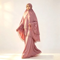 Conjunto de Falda y Khimar con Ribete de Encaje para Mujer, Ropa de Oración Musulmana, Abaya Modesta de Dos Piezas, Ropa Islámica, Hiyab de Cobertura Completa, Talla Grande
