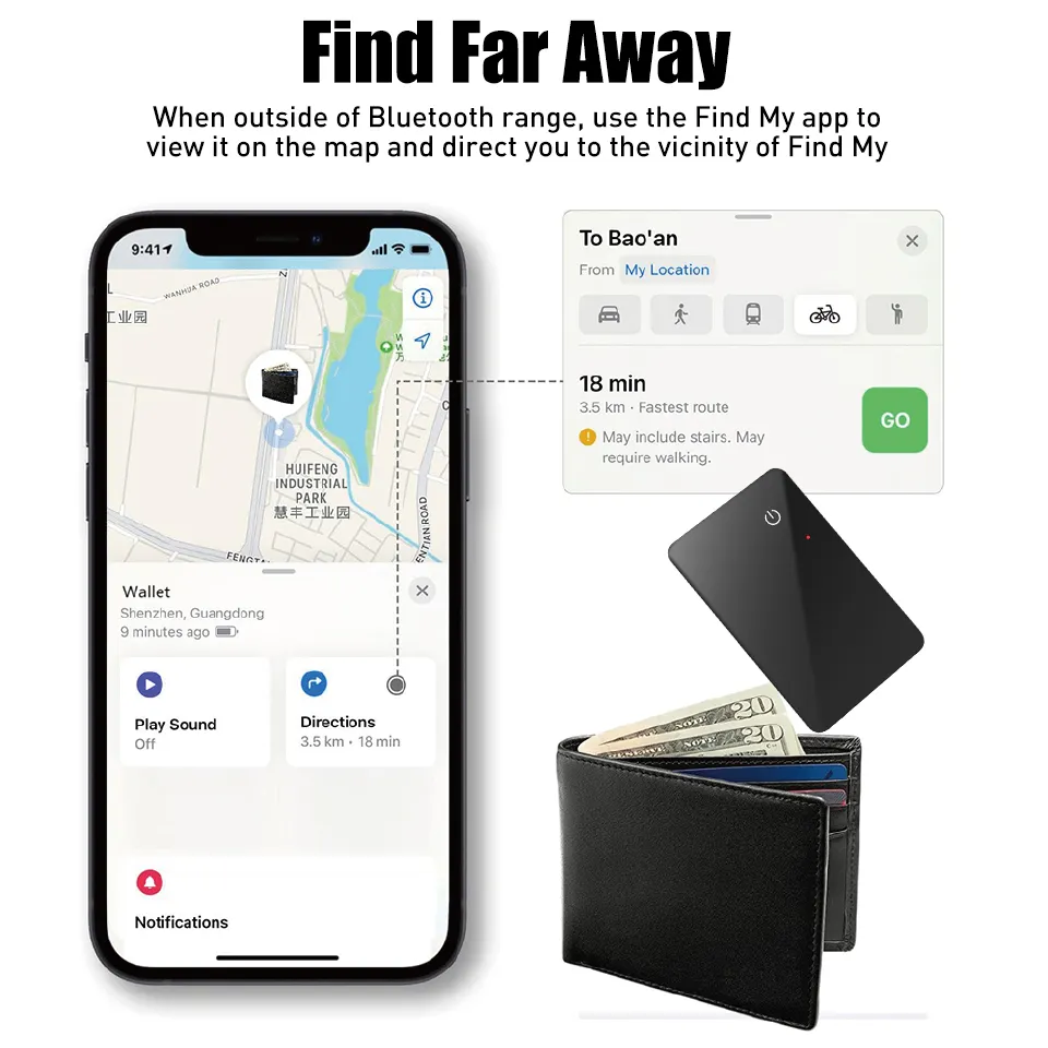 Mfi siêu mỏng Thẻ Ví không dây phí chống mất vị trí thiết bị theo dõi mini thông minh Finder GPS định vị tìm thấy của tôi tag Tracker