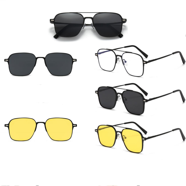 Trendy Glasses Vintage Men's Women Double Nose Bridge Sunglasses High Quality Magnetic 3 in 1 Polarized Clip on Sunglasses