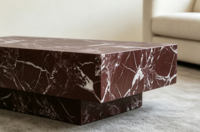 Table basse moderne de luxe en marbre Rosso Levanto, meuble décoratif carré en pierre naturelle sur mesure pour salon