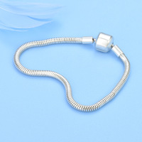 Bracelet Chaîne Souple Uni à Boucle Carrée Simple en Argent Sterling 925, Bangle Basique Os de Serpent, Accessoires DIY pour la Fabrication de Bijoux