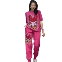Ensemble deux pièces en tricot pour femmes, manches courtes et pantalon long, tenue décontractée d'été