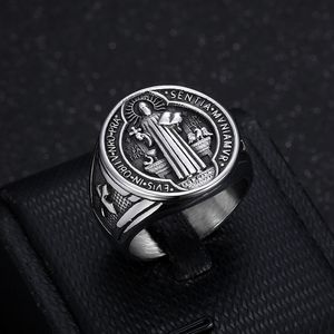 2025 Venta caliente anillo de acero inoxidable para Hombres Nuevo estilo Hip Hop marca Saint Benedict Exorcist joyería de moda chapada en oro - Product Image 5