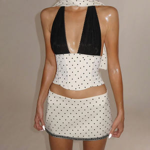 Chaleco de cintura con cuello halter y encaje con bloques de color y lunares, superventas de verano para mujer |   Moda al por Mayor de Tendencia - Product Image 2