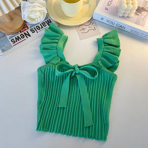 2024 Женская Летняя трикотажная камисоль, женский укороченный эластичный Топ без рукавов с карамельным бантом - Product Image 5