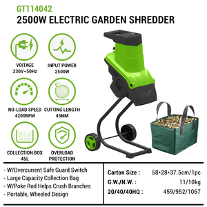 Vertak 2200W/2500W déchiqueteuse de feuilles d'herbe multifonctionnelle broyeur de feuilles électrique de jardin avec sac de collecte - Product Image 2