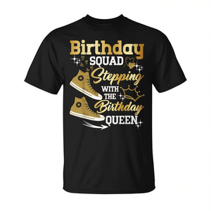 Camiseta Birthday Squad de manga corta con cuello redondo, camiseta unisex para fiesta, Stepping With The Birthday Queen - Product Image 2