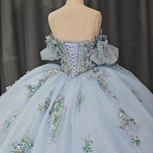 Jancember 6823 Fashion Blue Pearls Robes de soirée gonflées à épaules dénudées - Product Image 6