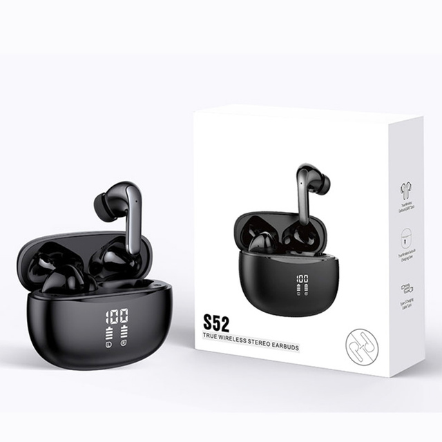 Earbuds with Digital Display Earphones for Work Sports S52 Semi-in-ear Design True Wireless Stereo Sound Headphones