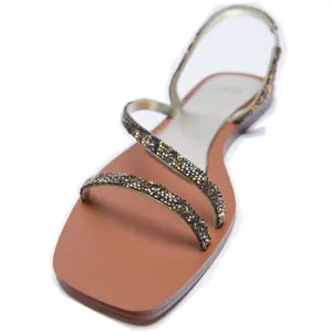 DEleventh 15285 Quality ladies slipper and sandals Nice Flat sandals square toe women slides casual rhinestone shoes flip flops