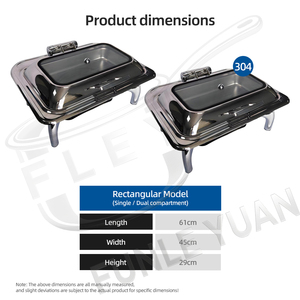 FLEY - Recipiente Rectangular de Acero Inoxidable de 9L con Tapa de Vidrio, Calentador de Alimentos para Buffet de Hotel, Suministros para Restaurantes - Product Image 2