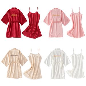 Bata <span class=keywords><strong>de</strong></span> satén personalizada con bordado para damas <span class=keywords><strong>de</strong></span> honor, kimono para <span class=keywords><strong>despedida</strong></span> <span class=keywords><strong>de</strong></span> <span class=keywords><strong>soltera</strong></span>, bata nupcial, ropa <span class=keywords><strong>de</strong></span> dormir para fiesta <span class=keywords><strong>de</strong></span> boda, logotipo personalizado - Product Image 3