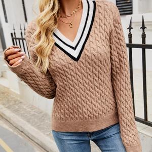 Cardigan décontracté d'automne pour <span class=keywords><strong>femme</strong></span>, style universitaire, coupe ajustée, col en V, tricoté, manches longues, avec logo frontal - Product Image 1