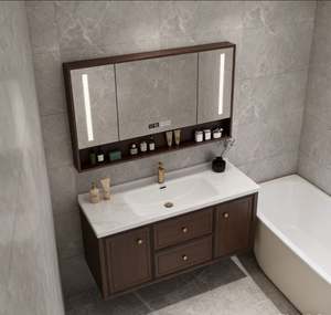 Mueble de Baño Flotante de Lujo Personalizado Estilo Australiano con Encimera de Mármol, Doble Lavabo, Espejo Inteligente Antivaho, Proyecto de Hotel de 5 Estrellas - Product Image 4