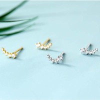 Boucles d'oreilles clous en argent sterling 925, style coréen simple, mini-pavé de zircon, petites boucles d'oreilles pour femme, bijoux de tous les jours
