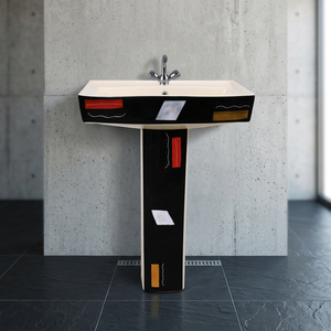 Lavabo de pedestal de cerámica cuadrado más nuevo, soporte de piedra negra, lavabo, conjunto de diseñador, baño, Exportación de India - Product Image 1