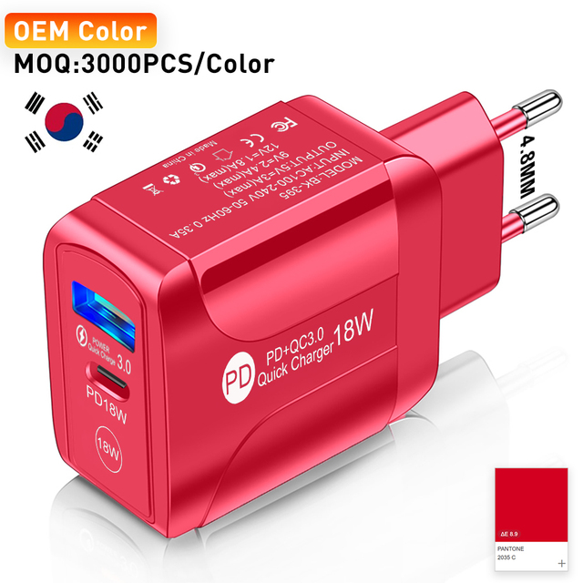 Korea Pug PD18W USB C Charger Fast Charger PD Type C Plug Power Adapter for iPhone 15 Pro Max/14 Pro Max/14/13/12 Google Pixel
