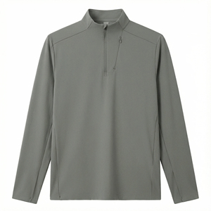 Sudadera de punto para hombre con cremallera de un cuarto, cuello alto, manga larga, de secado rápido, color liso, corte regular, para otoño - Product Image 2