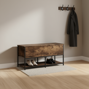 Banc de rangement en bois d'ingénierie chêne fumé, 2 étagères, meuble à chaussures, style industriel moderne, pour salon - Product Image 2