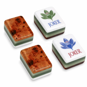 Ensemble de Mahjong américain traditionnel de luxe, tuiles en acrylique vert jade superposées, motif fleur de lotus Joker, pour divertissement professionnel - Product Image 5