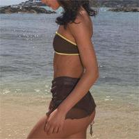 Ensemble de bikini bandeau personnalisé à contraste marron chocolat et jaune, short de surf, maillot de bain deux pièces pour filles, tenue de plage