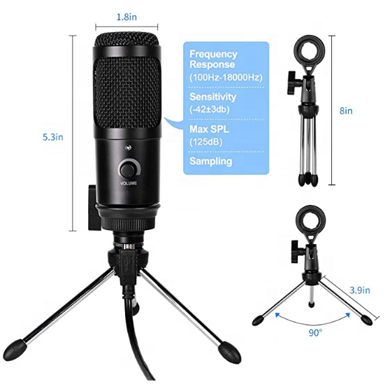 Micrófono condensador USB Streaming Podcast micrófono profesional estudio cardioide micrófono para Skype YouTube Gaming grabation