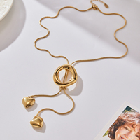 Collier YF8360, élégant et tendance, long, irrégulier, en forme de cercle, avec pendentif en forme de cœur, plaqué or 18 carats, en acier inoxydable imperméable