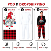 Pyjama de Noël personnalisé, gnome nordique, plaid noir, ensemble assorti pour la famille, vêtements de nuit en polyester, hommes, femmes, enfants, dropshipping, POD, MOQ 1PC