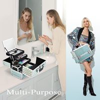 Trousse de Maquillage Bleue Personnalisée 11,6 Pouces pour Femme, Organisateur de Bijoux de Voyage avec Compartiments, Miroir, Fermeture Portable et Tiroirs