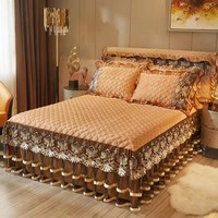 Parure de lit hiver européenne brodée de dentelle, draps et couvre-lit épais de haute qualité, ensemble 4 pièces