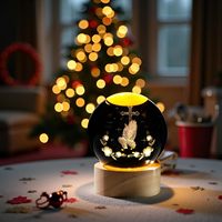 Bola Doa Kristen Kristal 3D Buatan Tangan dengan Alas Kayu LED, Desain Salib Kaca, Hadiah Unisex, Dekorasi Rumah, Lampu Malam