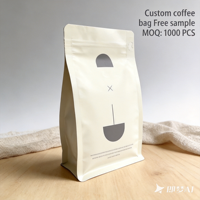 Sac à café écologique à fond plat, imprimé sur mesure avec valve et fermeture éclair, en matériau recyclable