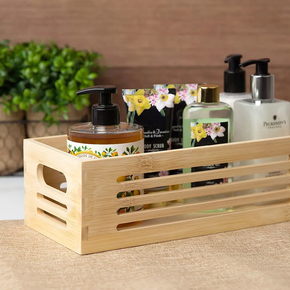 Hot sales toiletries storage bamboo crates natural color unfinished wood crates wholesale