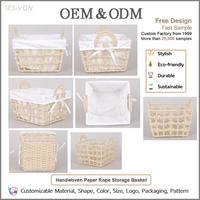 Cesta de Almacenamiento de Cuerda de Papel Tejida a Mano con Diseño Calado, Forro Desmontable, Asas, Ecológica, Estilo Boho, Tejido de Nudos, Personalizada para Cocina y Baño