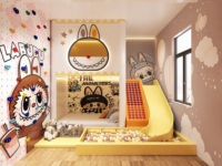 Lit mezzanine enfant en bois moderne sur mesure avec toboggan, mur d'escalade, fonctions de sécurité et rangement pour chambre de garçon