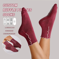Chaussettes de yoga pour femmes avec logo personnalisé brodé, respirantes, antidérapantes, personnalisées, à volants, pour le Pilates