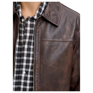 Chaqueta de Cuero para Motociclista, Hecha a Mano, de Cuero Vacuno Antiguo, Estilo Vintage, Delgada, Impermeable en la Parte Delantera, para Hombre - Product Image 3