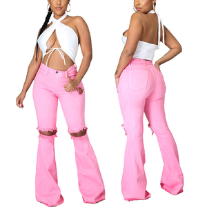 여자의 캐주얼 플레어 부츠 컷 청바지 숙녀 섹시 스트레치 스키니 데님 바지 활 장식 다목적 무릎 찢어진 디자인 - Product Image 5