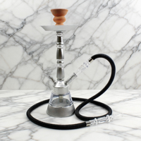 Chicha à double tuyau en métal multicolore - Or/Noir/Argent/Bleu & Base en verre pour une utilisation sociale occasionnelle