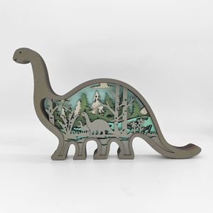 Uionen Hand Carved Forest Animal Wooden Craft Dinosaur Figurine Home Office Desktop Decorative <b>Ornament</b> - Product Image 3
