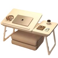 Bureau portable pour ordinateur portable avec plateau inclinable réglable et table latérale pliable, avec porte-gobelet pour lit et canapé
