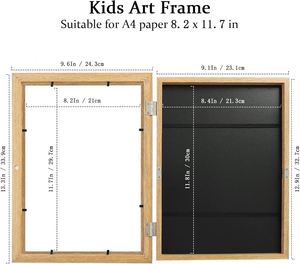 Children's Wooden Art Display Frames Magnetic Front Opening DIY Customizable Color & Logo for Kids Photos and <b>Drawings</b> - Product Image 3