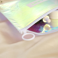 Pochette cosmétique étanche transparente en PVC TPU sérigraphiée et gravée au laser avec fermeture éclair, sac de rangement de voyage pour mascara, shampoing, perruques