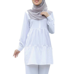 Großhandel Malaysia Muslimische Damen Tunika Top Bluse Einfarbig Langarm Freizeitkleidung Bescheidene Muslimische Damenbluse - Product Image 4
