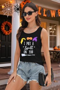 Canotta Casual traspirante per le donne di Halloween ho messo un incantesimo su di voi sorelle Sanderson grafica senza maniche divertente caduta Tee - Product Image 2
