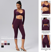 Ensemble de yoga pour femme : débardeur, soutien-gorge, short, pantalon capri, dos nu, fermeture éclair, premium, nouveau, ajusté, léger, respirant, imprimé, grandes tailles