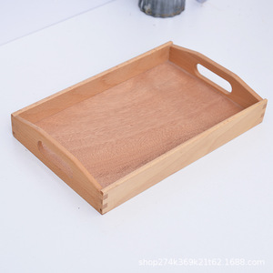 Plateau à thé en bois rectangulaire avec poignée en bois de hêtre, design moderne et minimaliste pour la maison et le bureau - Product Image 4