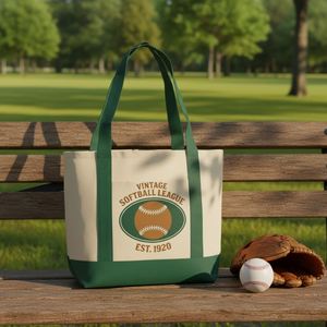 Custom Softball League Team Building Gift <b>Large</b> Capacity <b>Canvas</b> <b>Bag</b> Two Tone Boat Tote 12 OZ Heavy Gusseted Shopping <b>Bag</b> - Product Image 1